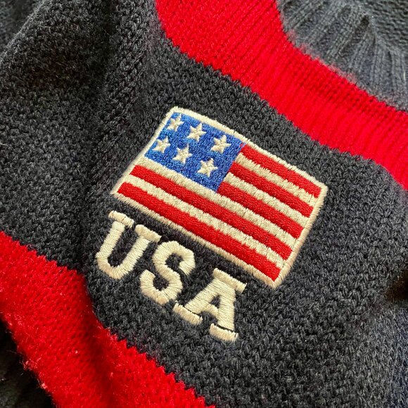USA Sweater | Red + Navy Flag Stripe Crochet/Knit | S - Picture 4 of 5